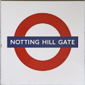 c1980s London Underground enamel PLATFORM ROUNDEL SIGN from Notting Hill Gate on the Central and