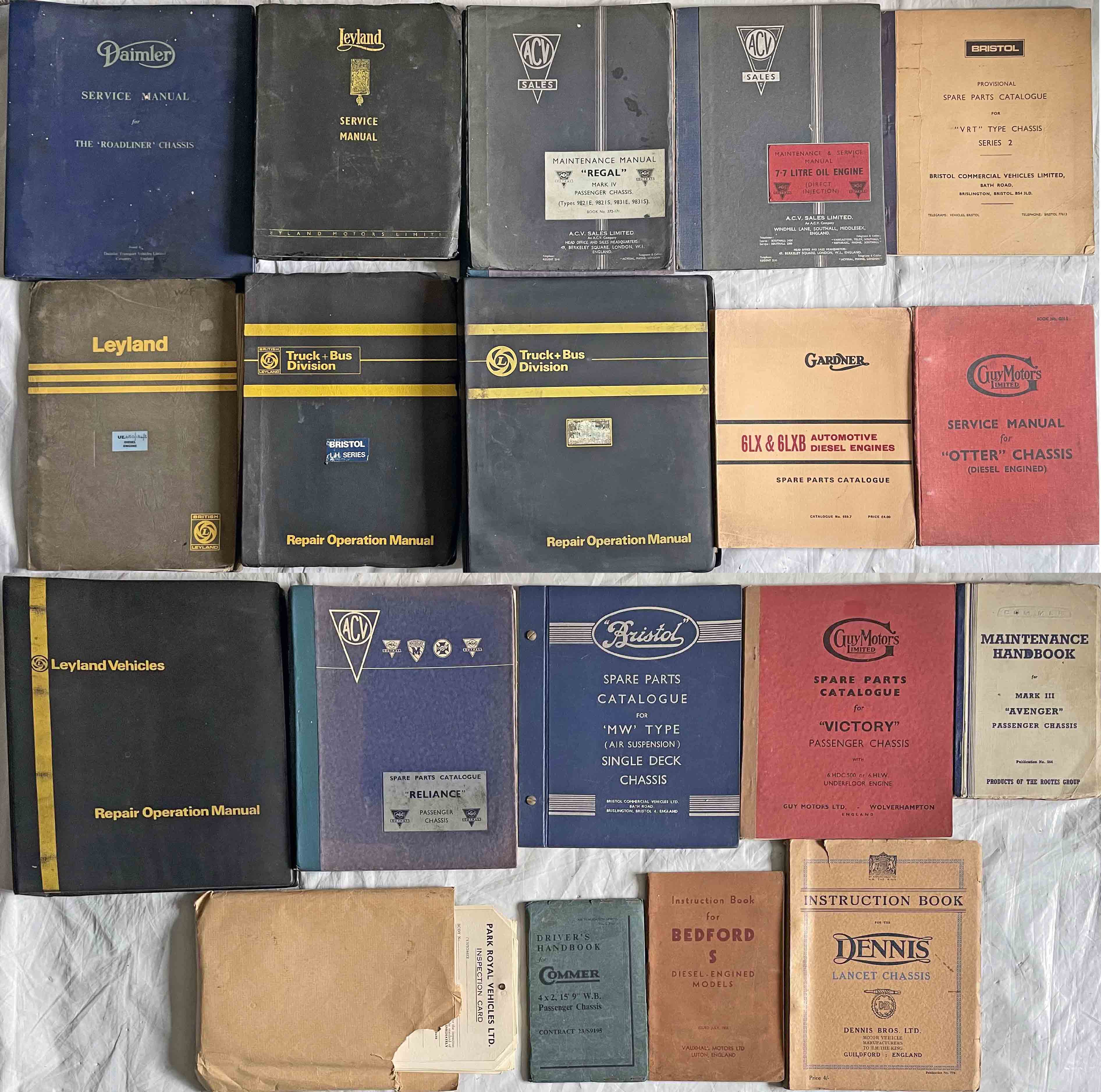 Good quantity (18) of mainly 1950s-70s (a few earlier) bus & commercial SERVICE/MAINTENANCE &