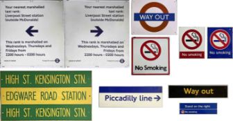 Selection (11) of London Underground SIGNS comprising taxi rank (double-sided), replacement bus
