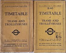 1944 & 1948 London Transport Officials' TIMETABLE BOOKLETS of Trams and Trolleybuses dated October