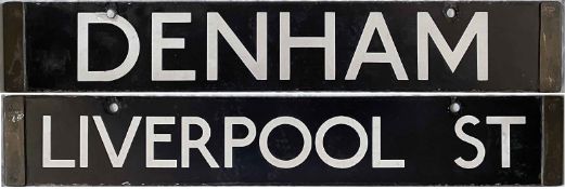 London Underground Standard Tube Stock enamel CAB DESTINATION PLATE for Denham / Liverpool St on the