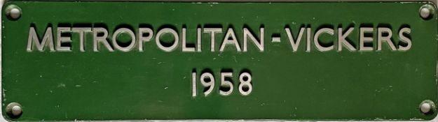 Metropolitan-Vickers cast-alloy MANUFACTURER'S PLATE 1958 from a Class 28 Co-Bo diesel electric loco