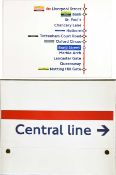 Pair of London Underground flanged, enamel signs, both from the Central Line. The first is a line
