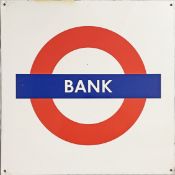 London Underground PLATFORM ROUNDEL SIGN from Bank station on the Central and Northern Lines. A