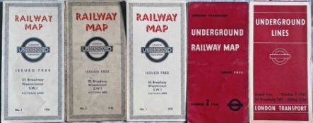Selection (5) of 1930s London Underground diagrammatic card POCKET MAPS by Beck and Schleger