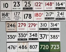 Large quantity (27) of London Transport bus & coach stop enamel E-PLATES from across the network and