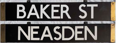 London Underground CO/CP Stock enamel CAB DESTINATION PLATE for Baker St / Neasden on the