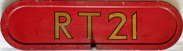 London Transport RT bus BONNET FLEETNUMBER PLATE from RT 21, one of the first production batch,