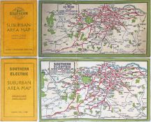 Pair of 1920s Southern Railway linen-card SUBURBAN AREA POCKET MAPS in a style very similar to