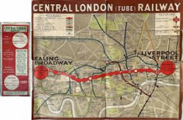1912 (January) Central London Railway POCKET MAP titled 'Central London (Tube) Railway' with a brown