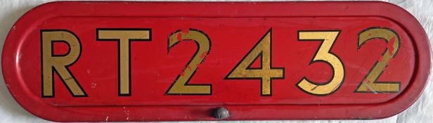 London Transport RT bus BONNET FLEETNUMBER PLATE from RT 2432. The original RT 2432 entered