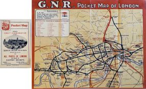 1910 GNR (Great Northern Railway) POCKET MAP of the London Underground 