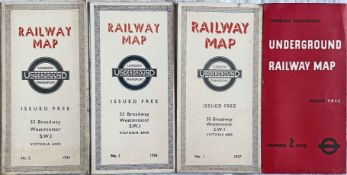 Selection (4) of 1930s London Underground diagrammatic, card POCKET MAPS comprising issues: No 2