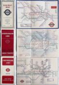 Trio of 1930s/40s London Underground diagrammatic card POCKET MAPS comprising No 2 1934 (Beck), No 2