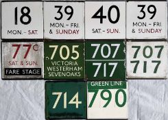 Selection (10) of London Transport bus and coach stop enamel E-PLATES for a variety of bus and Green
