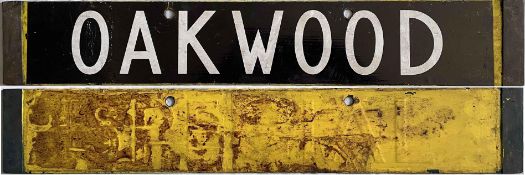 London Underground Standard or 1938 Tube Stock CAB DESTINATION PLATE for Oakwood on the Piccadilly