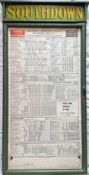 c1930s Southdown Motor Services glazed, wooden TIMETABLE DISPLAY CASE with enamel HEADER PLATE in