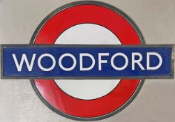 London Underground platform enamel BULLSEYE SIGN with original brass frame from Woodford, the former