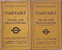 1945 & 1949 London Transport Officials' TIMETABLE BOOKLETS of Trams and Trolleybuses dated