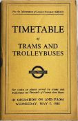 London Transport Officials' TIMETABLE BOOKLET of Trams and Trolleybuses dated May 5th, 1948. These