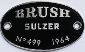 Diesel cast-alloy Class 47 WORKSPLATE 'Brush Sulzer No 499 1964' from D1728 'Royal County of