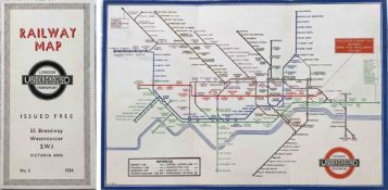 1934 London Underground diagrammatic, card POCKET MAP from the 2nd year of the Henry Beck issues.