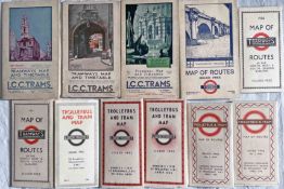 Selection (11) of 1930s-40s London TRAM POCKET MAPS comprising 4 x LCC issues (one after LPTB