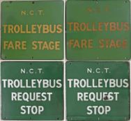 Pair of Nottingham City Transport TROLLEYBUS STOP FLAGS, both enamel, double-sided and measuring 15