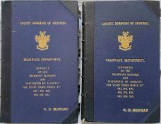 Pair of officially-bound volumes of County Borough of Croydon Tramways Department REPORTS OF THE