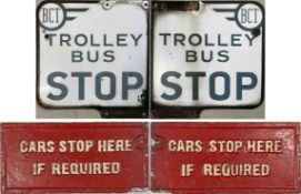 Pair of trolleybus/tram STOP FLAGS, firstly a double-sided Bradford Trolley Bus Stop, enamel, 12