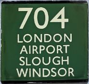 London Transport coach stop enamel E-PLATE for Green Line route 704 destinated London Airport,