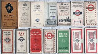 Selection (14) of 1913 onwards London bus & tram POCKET MAPS & TIMETABLES including London Area
