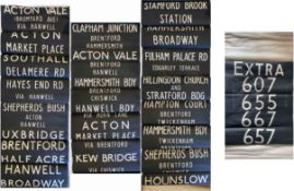Pair of London Transport trolleybus DESTINATION BLINDS from Hanwell (HL) depôt, both Aldenham-
