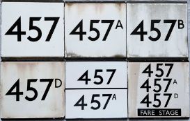 Selection (6) of London Transport bus stop enamel E-PLATES for the 457 group of Windsor area