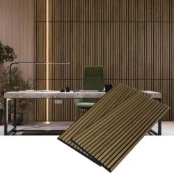 6 X WALNUT COLOURED WOOD PANELS - VERSATILE WOOD SLAT ACOUSTIC PANEL - 2.4M X 0.6M PER PANEL