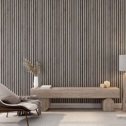10 X SILVER OAK COLOURED WOOD PANELS - VERSATILE WOOD SLAT ACOUSTIC PANEL - 2.4M X 0.6M PER PANEL