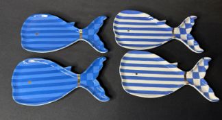 4 NEW MACKENZIE CHILDS WHALE SERVING DISHES