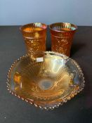 3 PIECES OF CARNIVAL GLASS