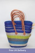 Four Shebobo Trinidad Two Tone Straw Basket Bag, Blue/White/Grey/Green