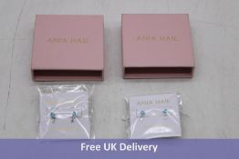 Two Anie Haie Mineral Glow Turquoise Drop Stud Earrings, Silver