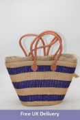 Two Shebobo Trinidad Two Tone Straw Basket Bag, Blue/Cream
