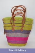Four Shebobo Trinidad Two Tone Straw Basket Bag, Pink/Purple/Grey/Yellow