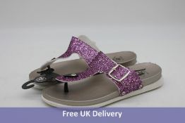 Two pairs of Beverly Hills Social Club Flip Flop Buckled Sparkle Sandals, 1x Purple/Silver, Size 9 a