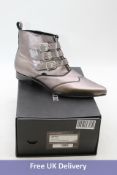 Underground Blitz Winklepicker Leather 3 Strap & Front Zip Boots, Metallic Pewter, Size 12. Box dama