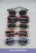 Five Ace & Tate Sunglasses, 1x Heather Smoke, 1x Bridgette Red Velvet, 1x Harry Fizz, 1x Allen Blush
