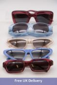 Five Ace & Tate Sunglasses, 1x Lukas Sky Blue Bio, 1x Roxy Fizz, 1x Bridgette Red Velvet, 1x Roxy Bl