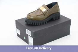 Maje Leather Platform Loafers, Kaki/Black, EU 37