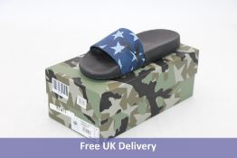 Valentino Garavani Print PVC Rubber Slide Sandals, Denim Blue Stars/Camo, Size 40