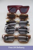 Five Ace & Tate Sunglasses, 1x Heather Confetti, 1x Alfred Bananas Bio, 1x Bella Red Velvet, 1x Henr