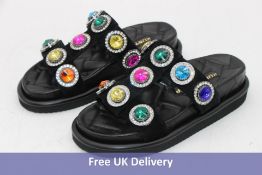 Kurt Geiger London Orson Crystal Embellished Suede Sandals, Black, Size 38, No Box